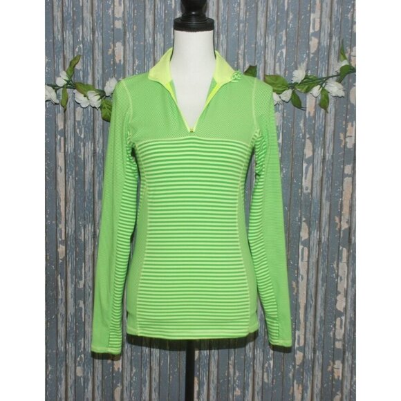 Kyodan Ladies XS 1/4 Zip Athletic Top Green Yellow Striped Running Long Sleeve W - Picture 6 of 12